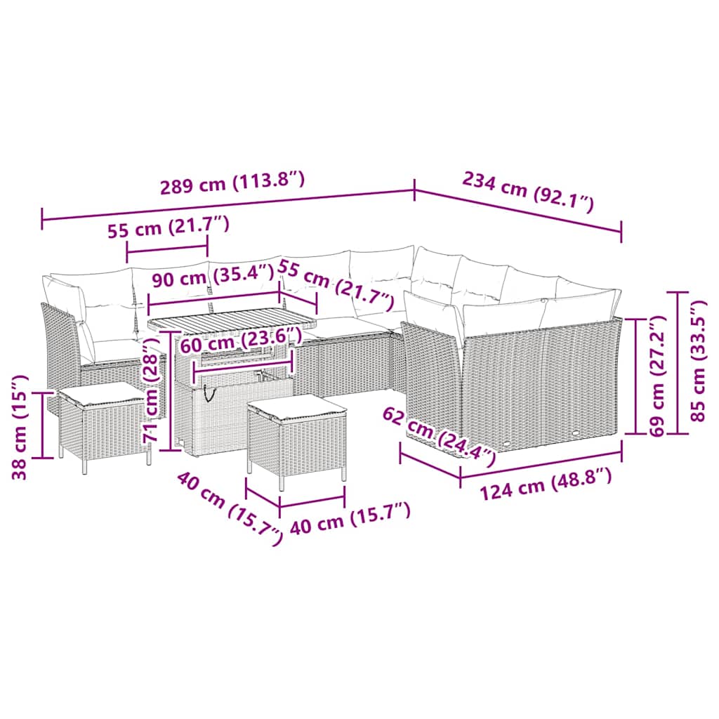 Gartensofa-set 12 pcs Grau Poly-Rattan