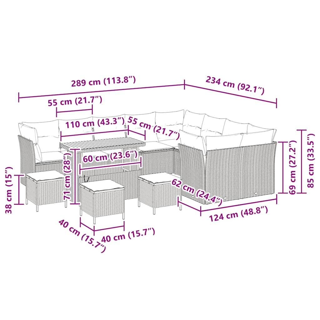 Gartensofa-set 13 pcs Schwarz Poly-Rattan