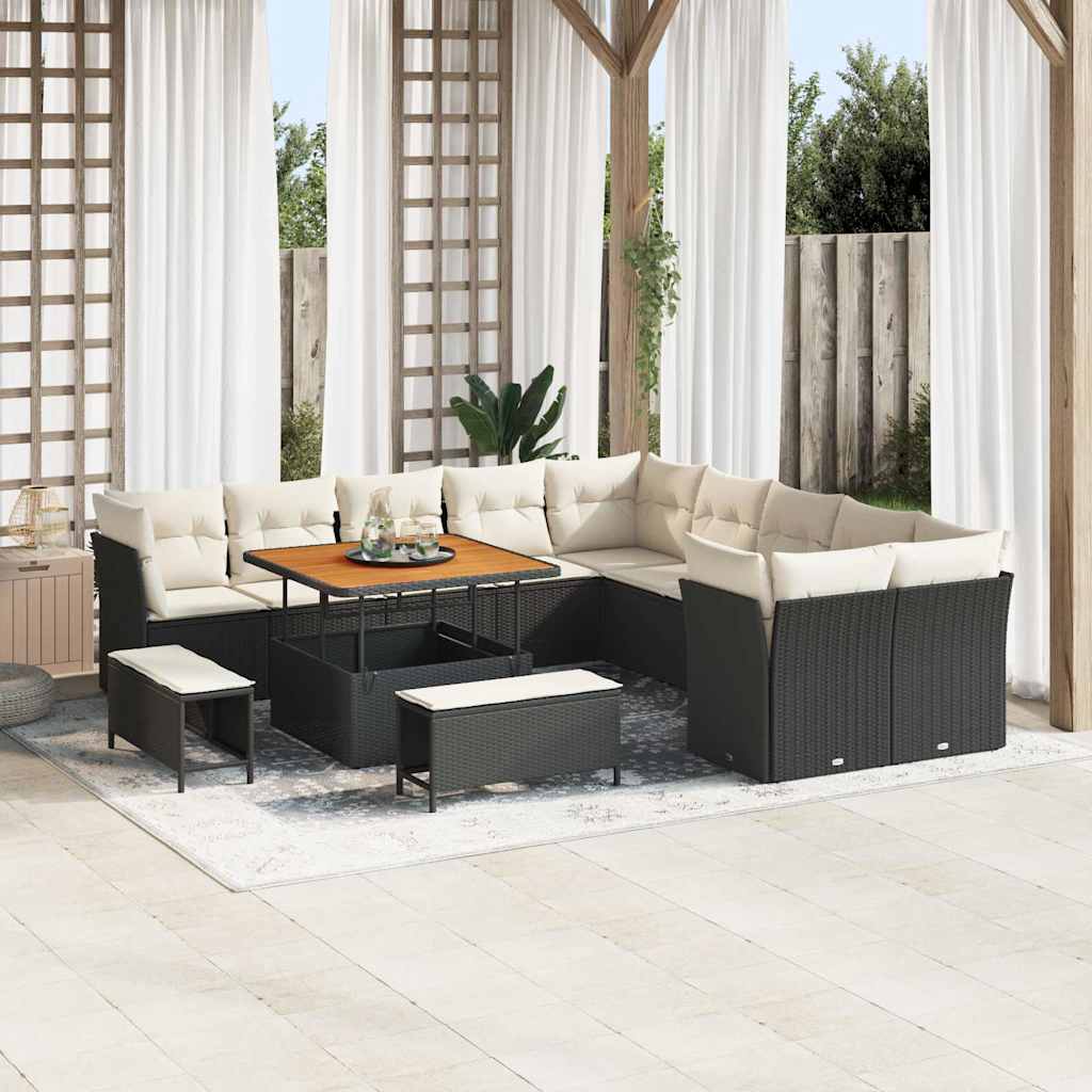 Gartensofa-set 13 pcs Schwarz Poly-Rattan