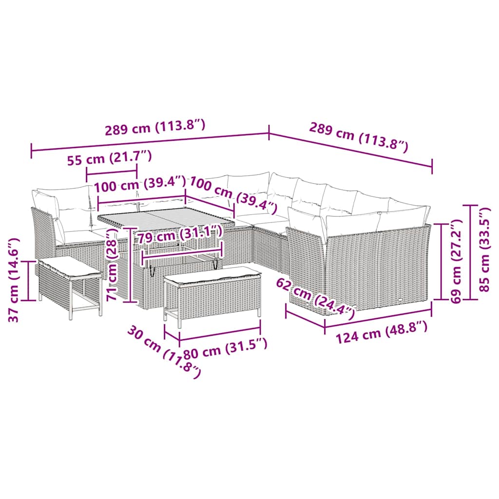 Gartensofa-set 13 pcs Schwarz Poly-Rattan