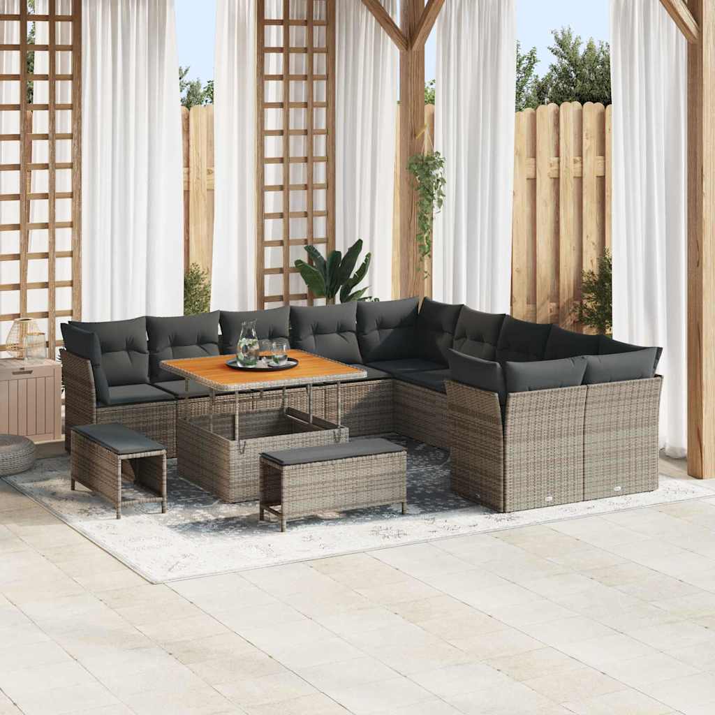 Gartensofa-set 13 pcs Grau Poly-Rattan