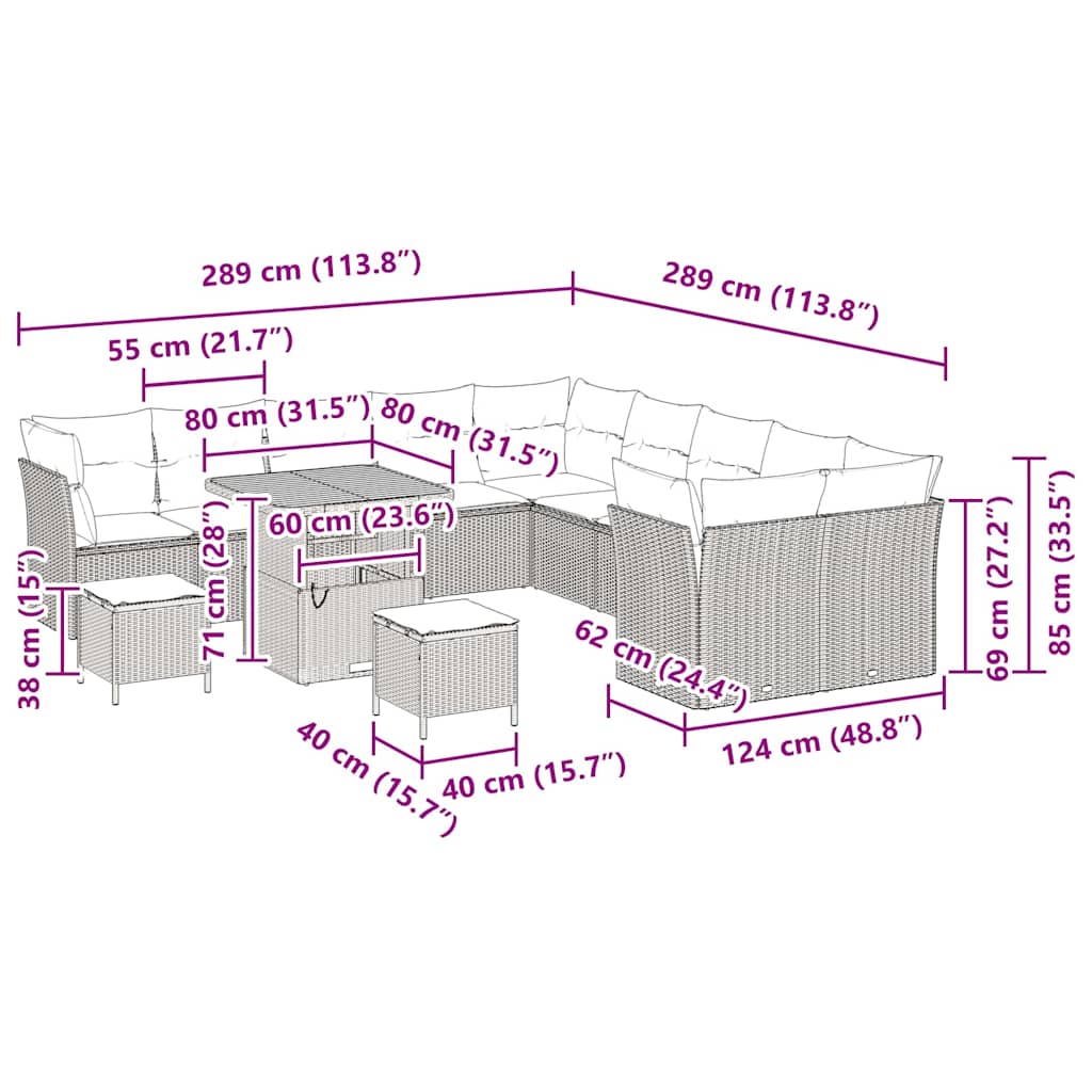 Gartensofa-set 13 pcs Beige Poly-Rattan