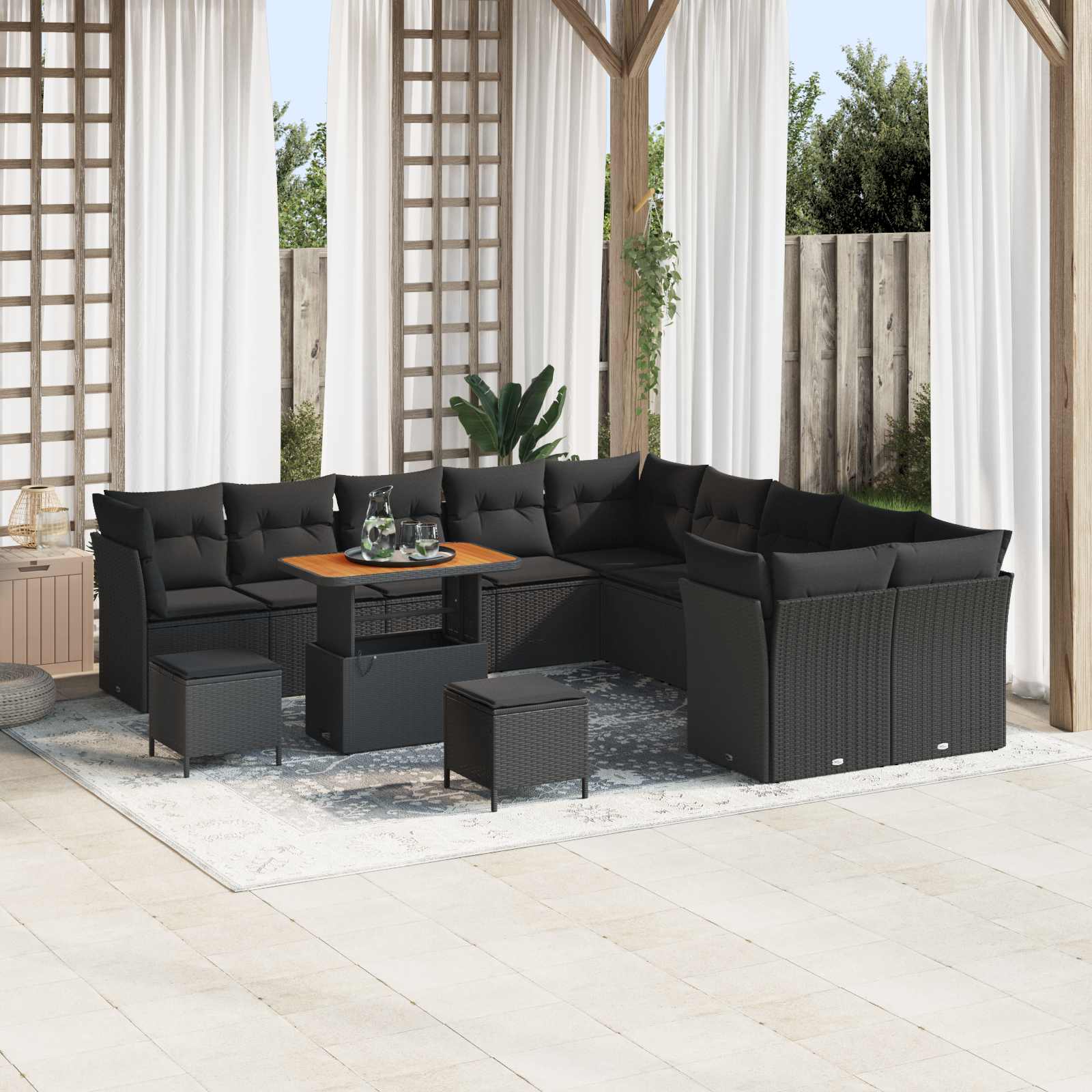 Gartensofa-set 13 pcs Schwarz Poly-Rattan