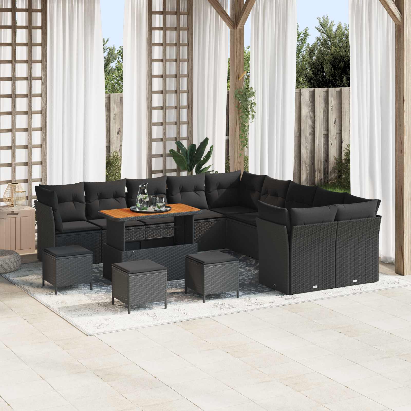 Gartensofa-set 14 pcs Schwarz Poly-Rattan