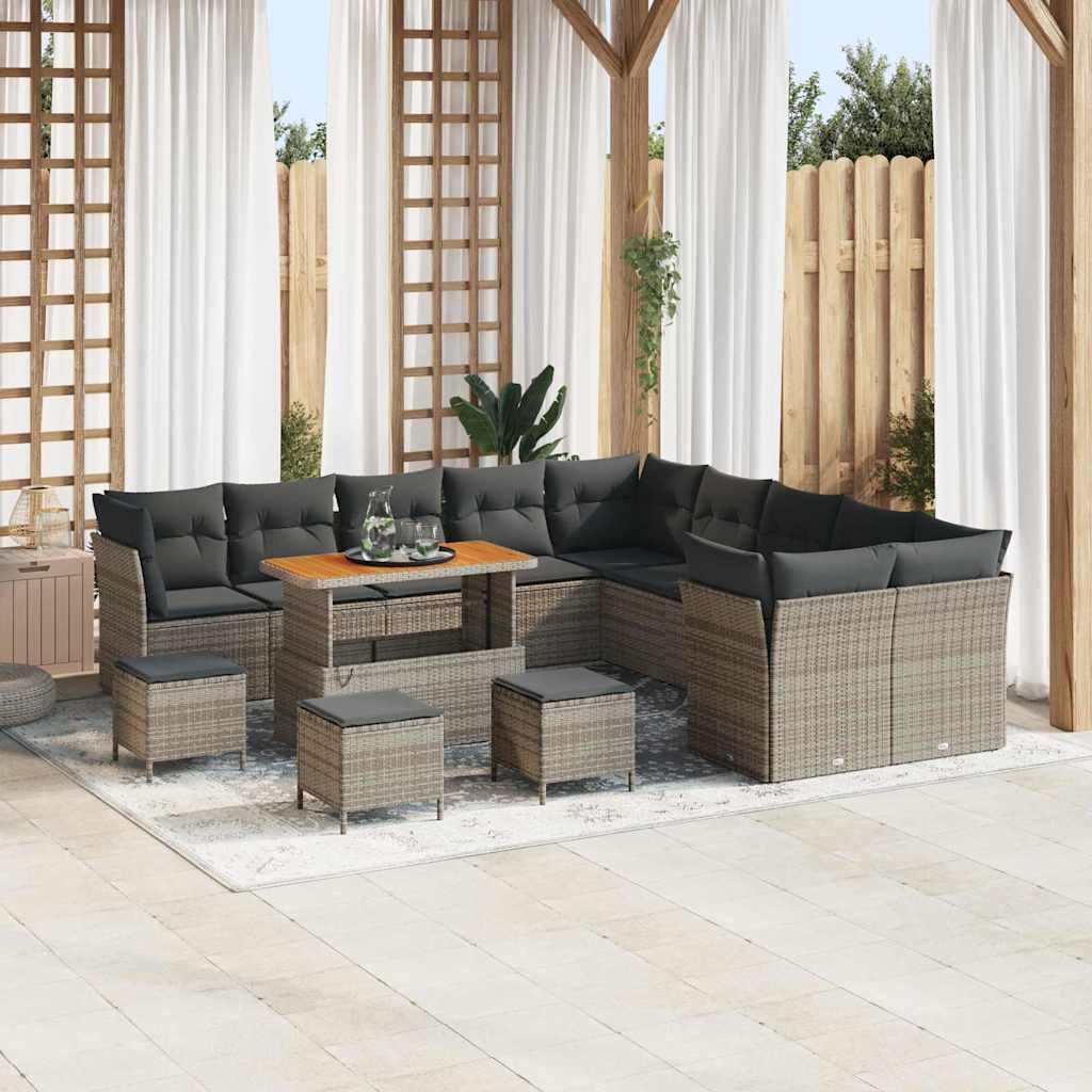 Gartensofa-set 14 pcs Grau Poly-Rattan