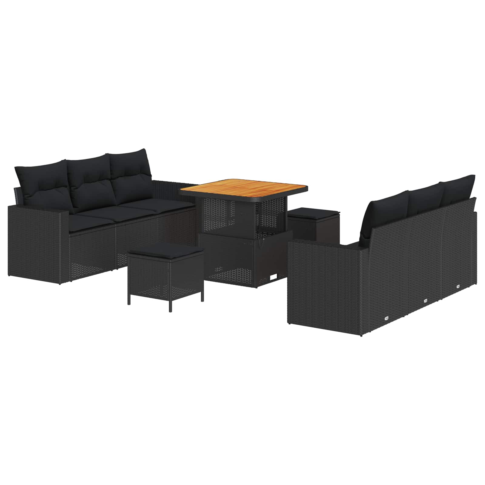 Garten-Sofa-Set 9 pcs Schwarz Poly-Rattan