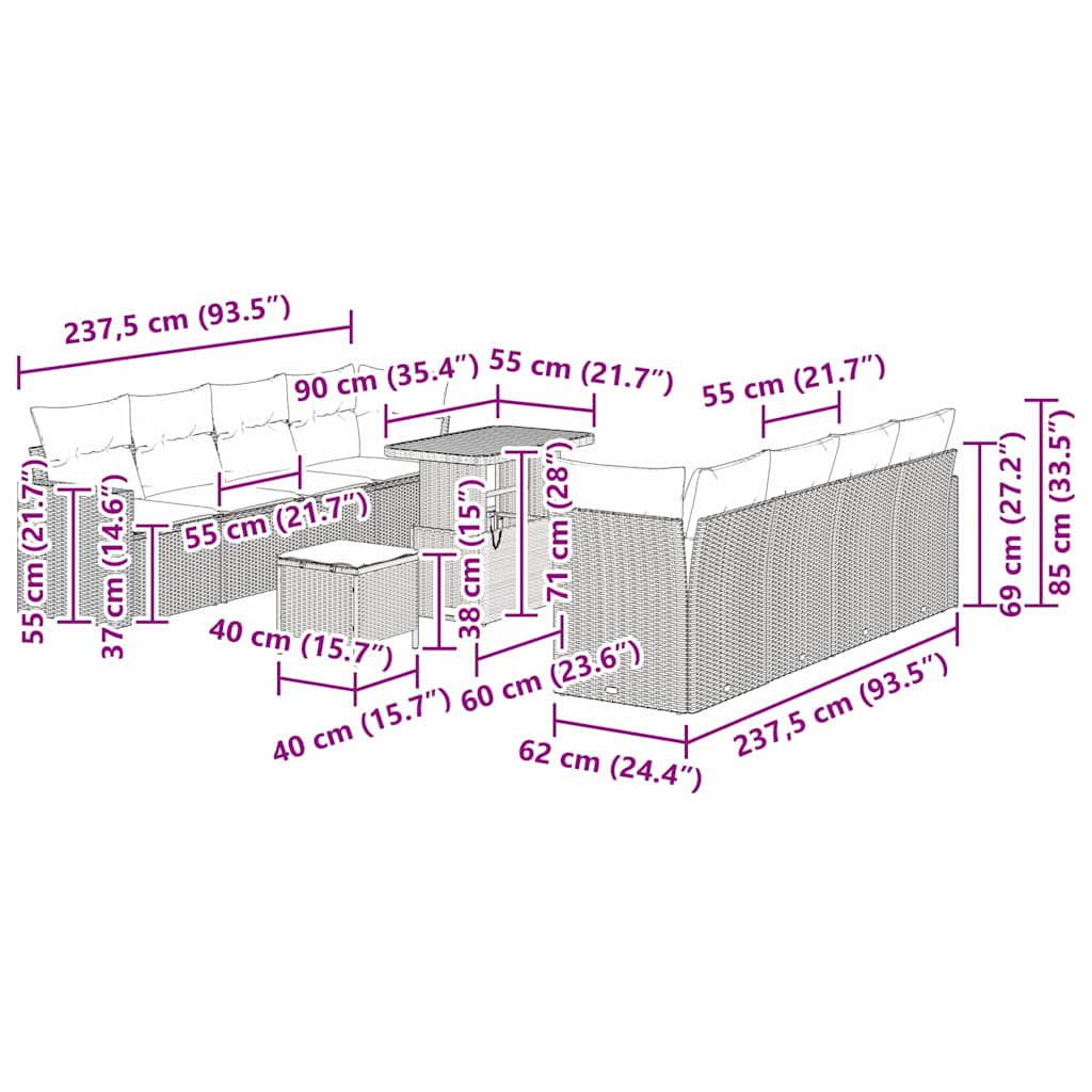 Gartensofa-set 11 pcs Beige Poly-Rattan