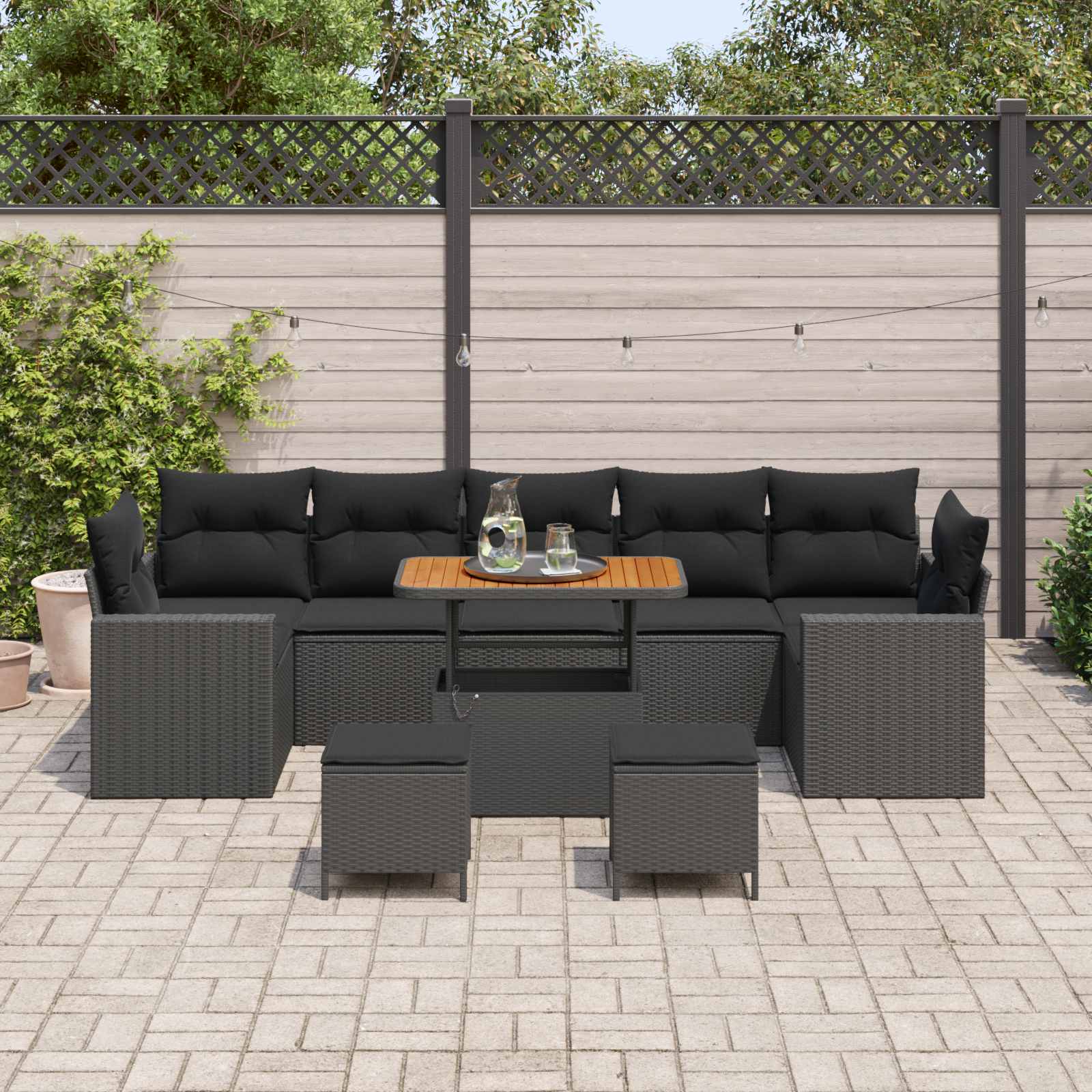 Gartensofa-set 10 pcs Schwarz Poly-Rattan