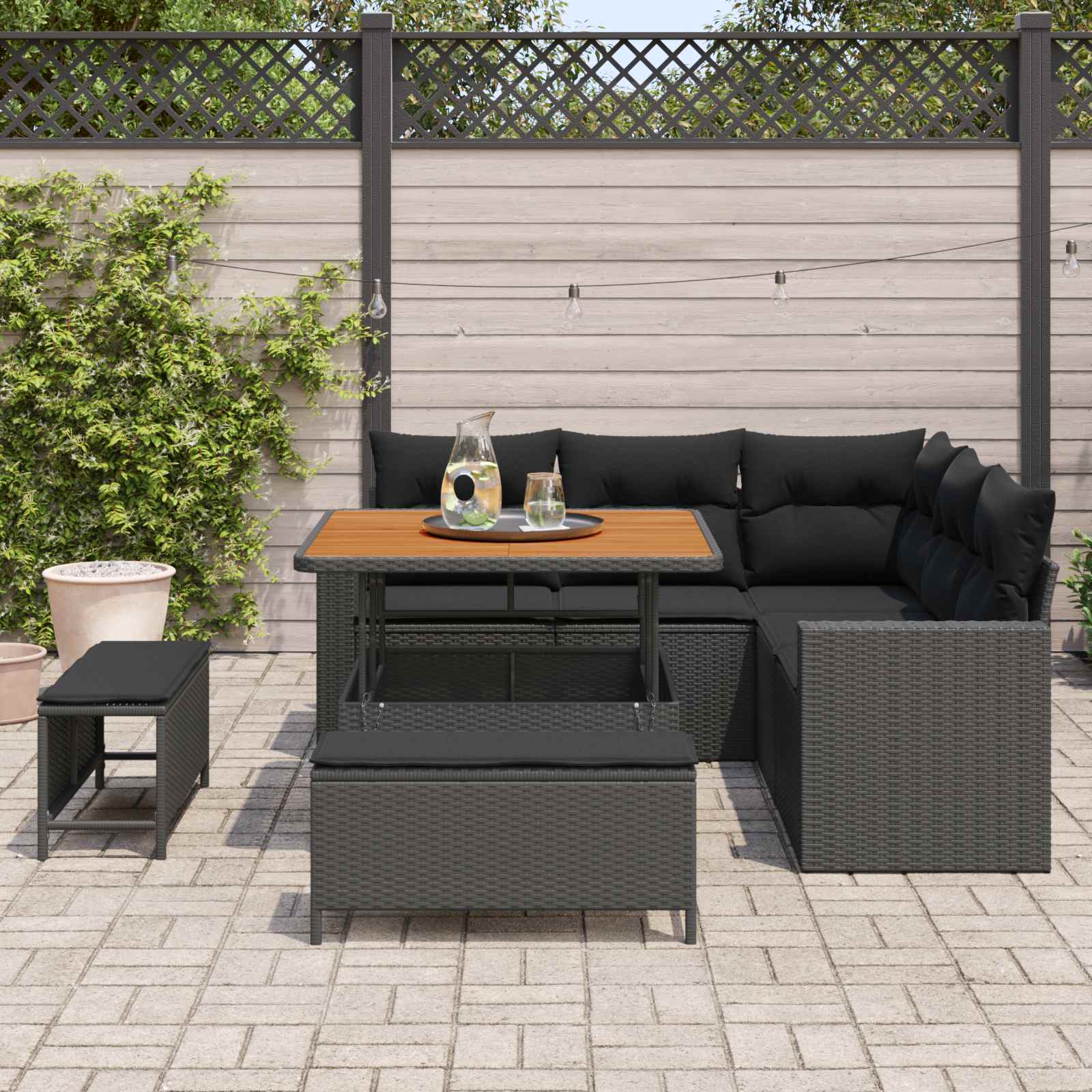 Gartensofa-set 8 pcs Schwarz Poly-Rattan