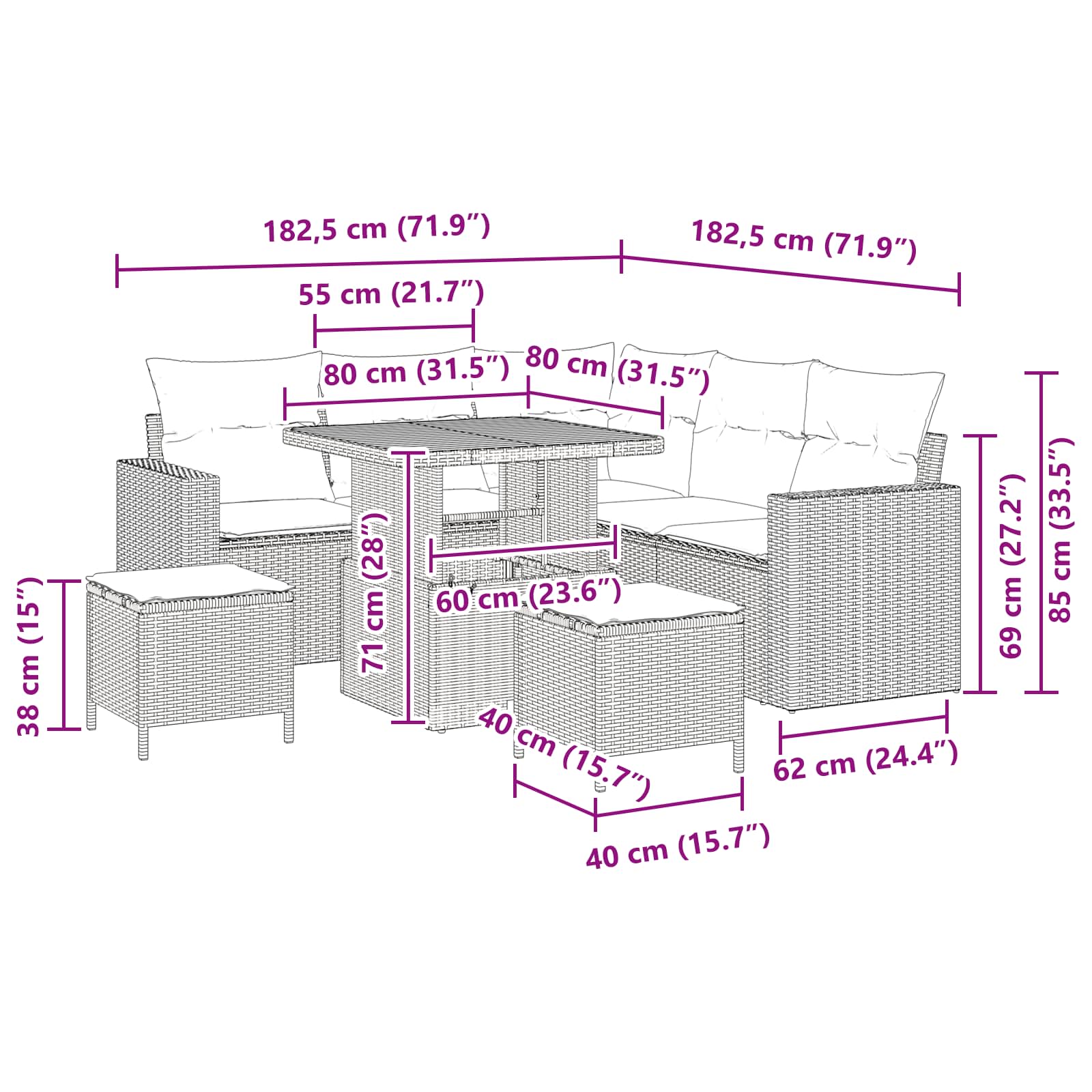 Gartensofa-set 8 pcs Schwarz Poly-Rattan