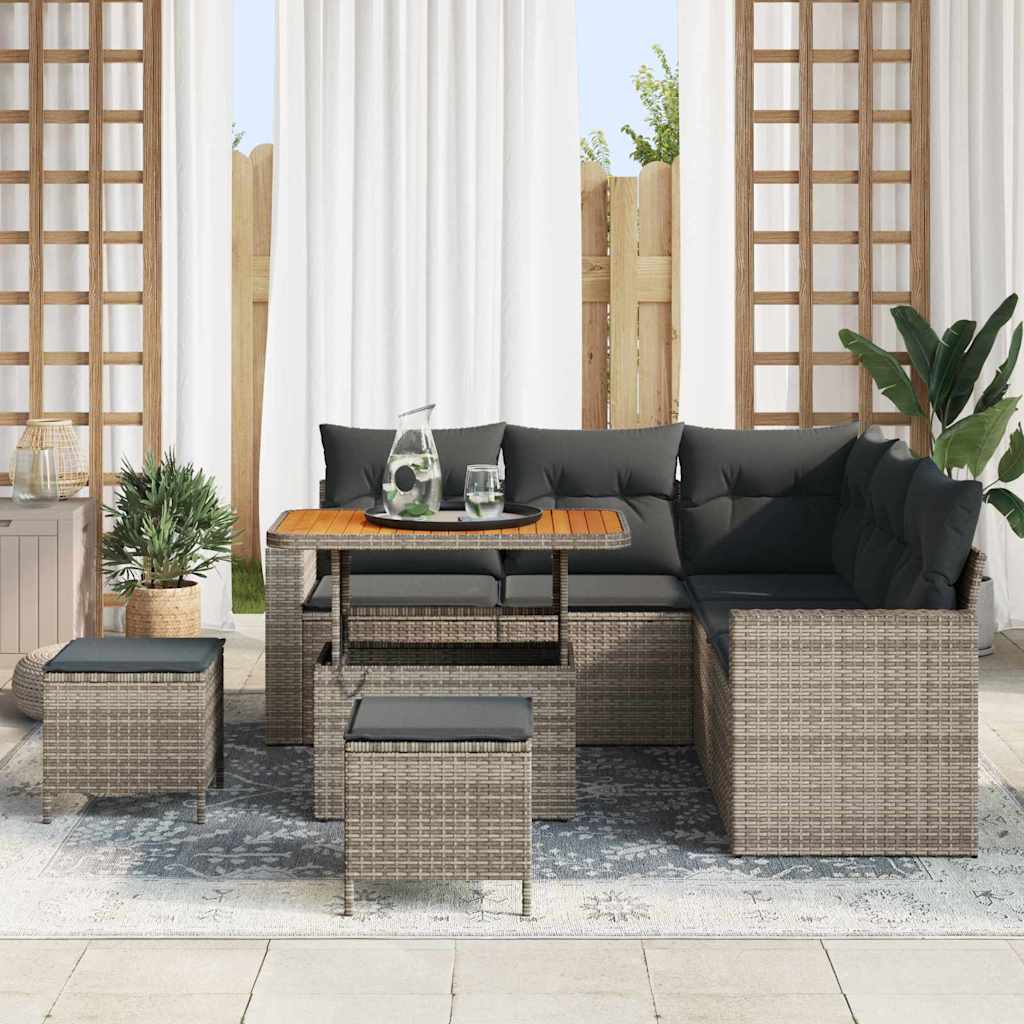 Gartensofa-set 8 pcs Grau Poly-Rattan
