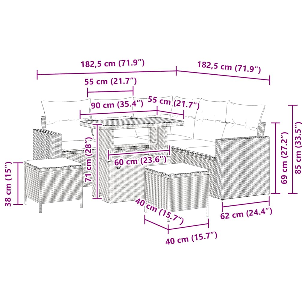 Gartensofa-set 8 pcs Grau Poly-Rattan