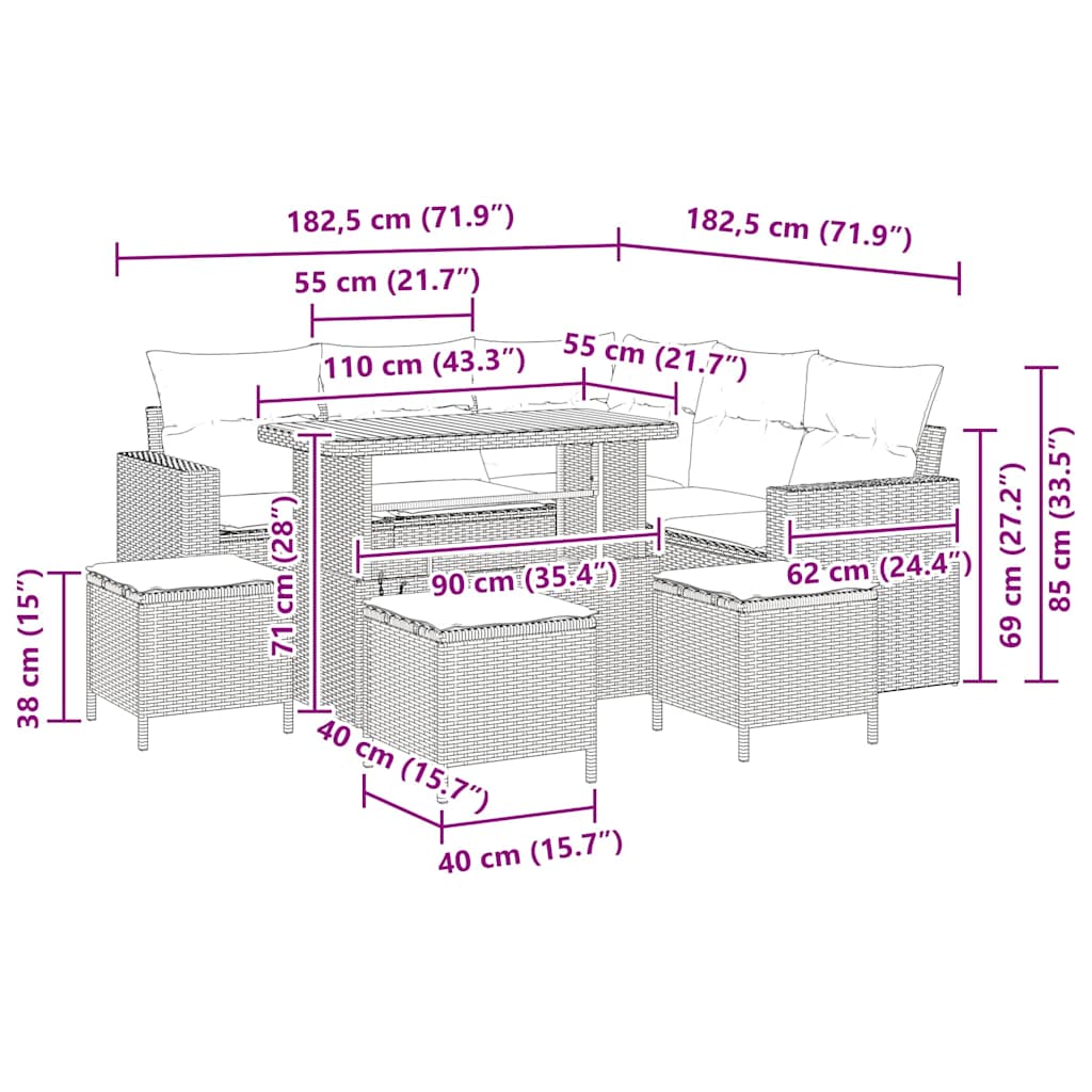 Gartensofa-set 9 pcs Beige Poly-Rattan
