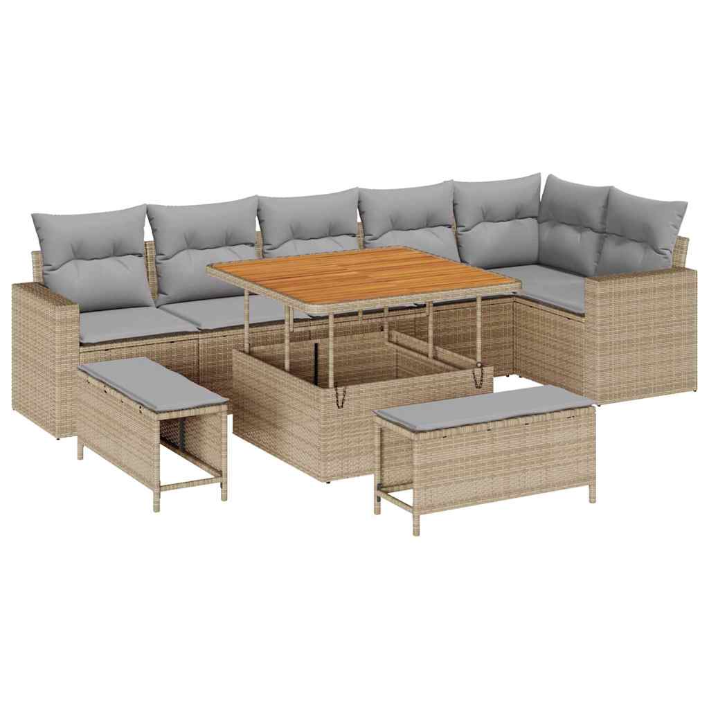 Gartensofa-set 9 pcs Beige Poly-Rattan