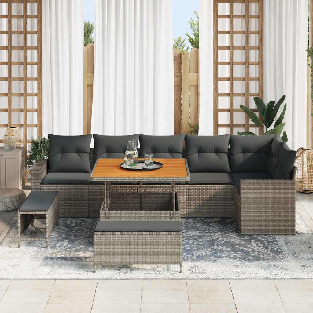 Gartensofa-set 9 pcs Grau Poly-Rattan