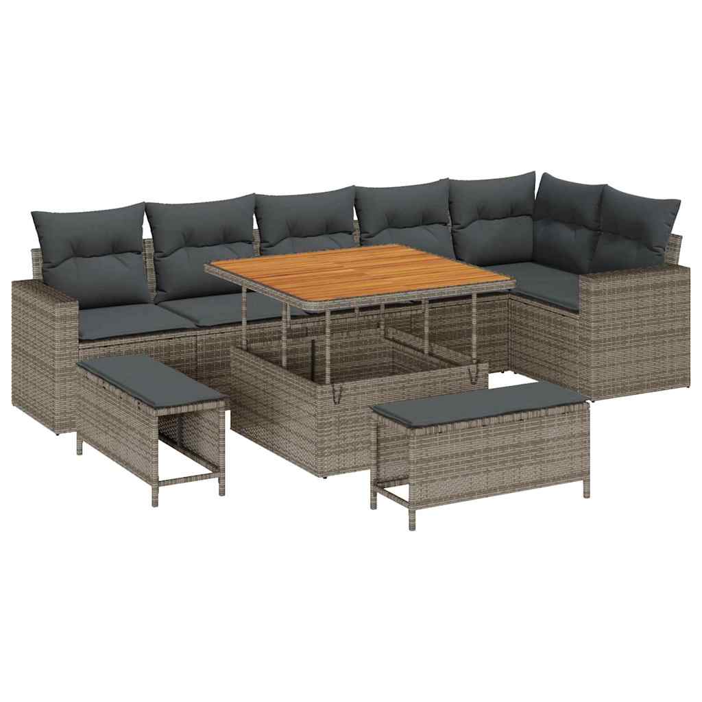 Gartensofa-set 9 pcs Grau Poly-Rattan