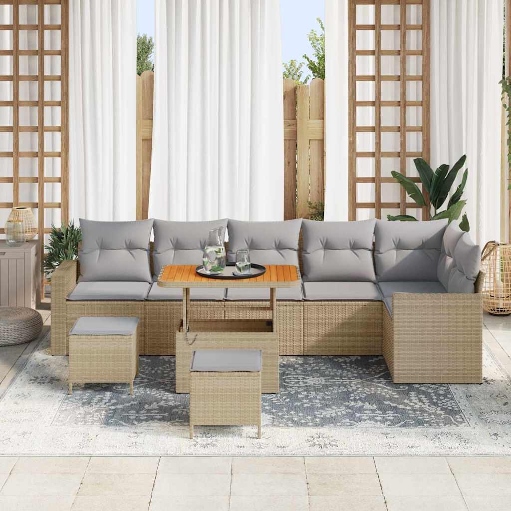 Gartensofa-set 9 pcs Beige Poly-Rattan