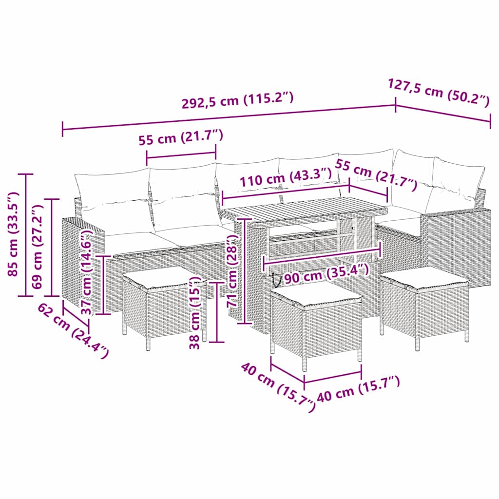 Gartensofa-set 10 pcs Schwarz Poly-Rattan