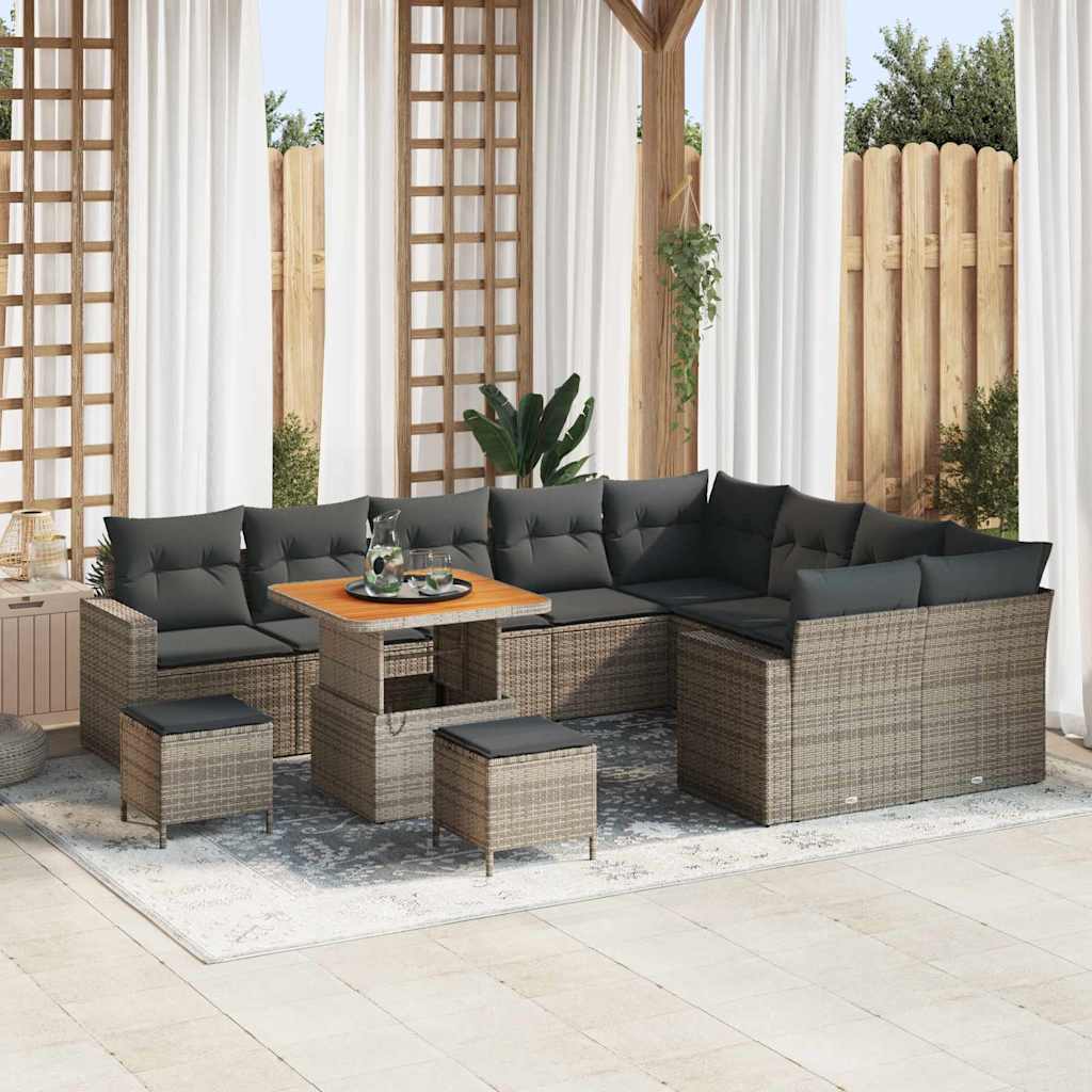 Gartensofa-set 12 pcs Grau Poly-Rattan
