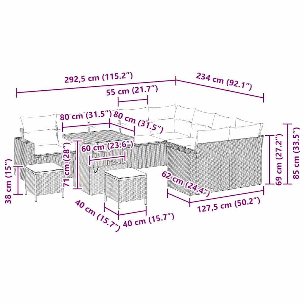 Gartensofa-set 12 pcs Grau Poly-Rattan