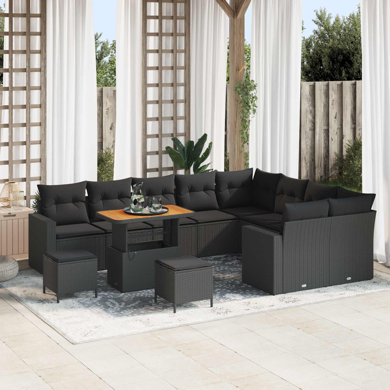 Gartensofa-set 12 pcs Schwarz Poly-Rattan