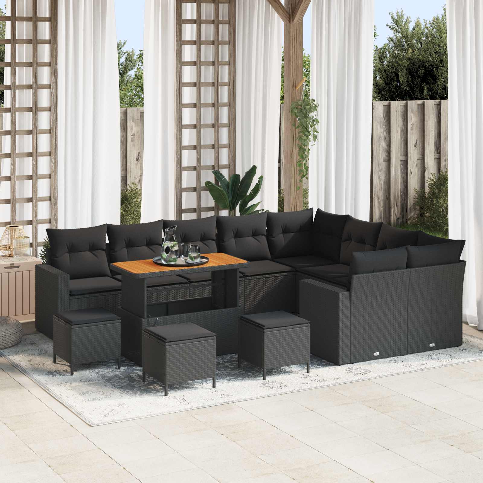 Gartensofa-set 13 pcs Schwarz Poly-Rattan