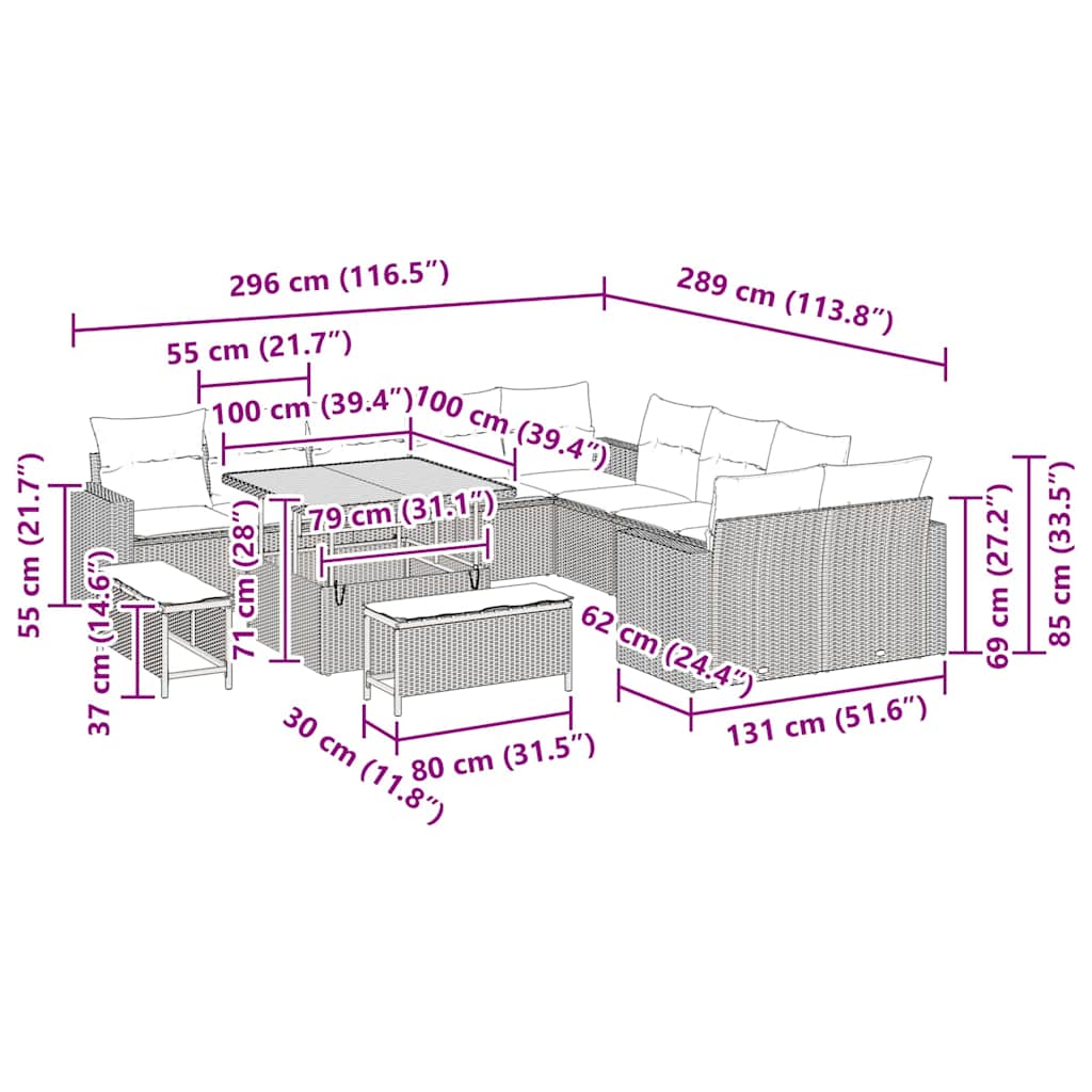 Gartensofa-set 13 pcs Schwarz Poly-Rattan