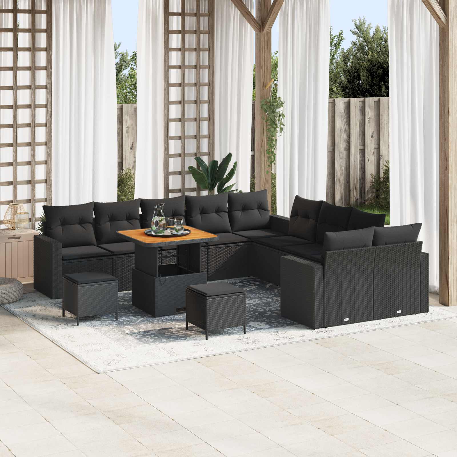 Gartensofa-set 13 pcs Schwarz Poly-Rattan