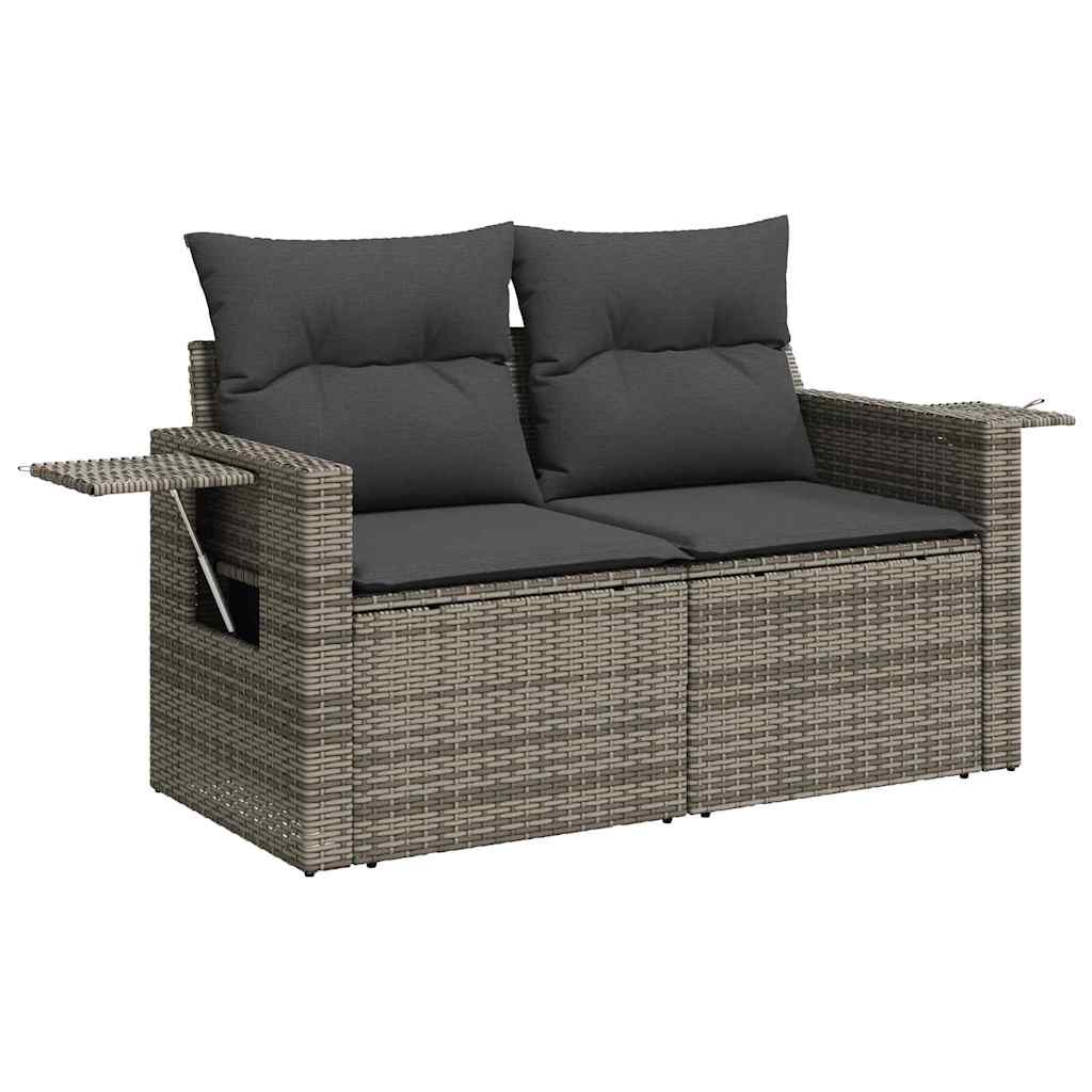 Gartensofa-set mit Kissen 9 pcs Grau Poly-Rattan