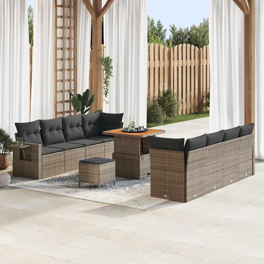 Garten-Sofa-Set mit Speicher 11 pcs Grau Poly Rattan