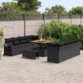 Gartensofa-set mit Kissen 11 pcs Schwarz Poly Rattan
