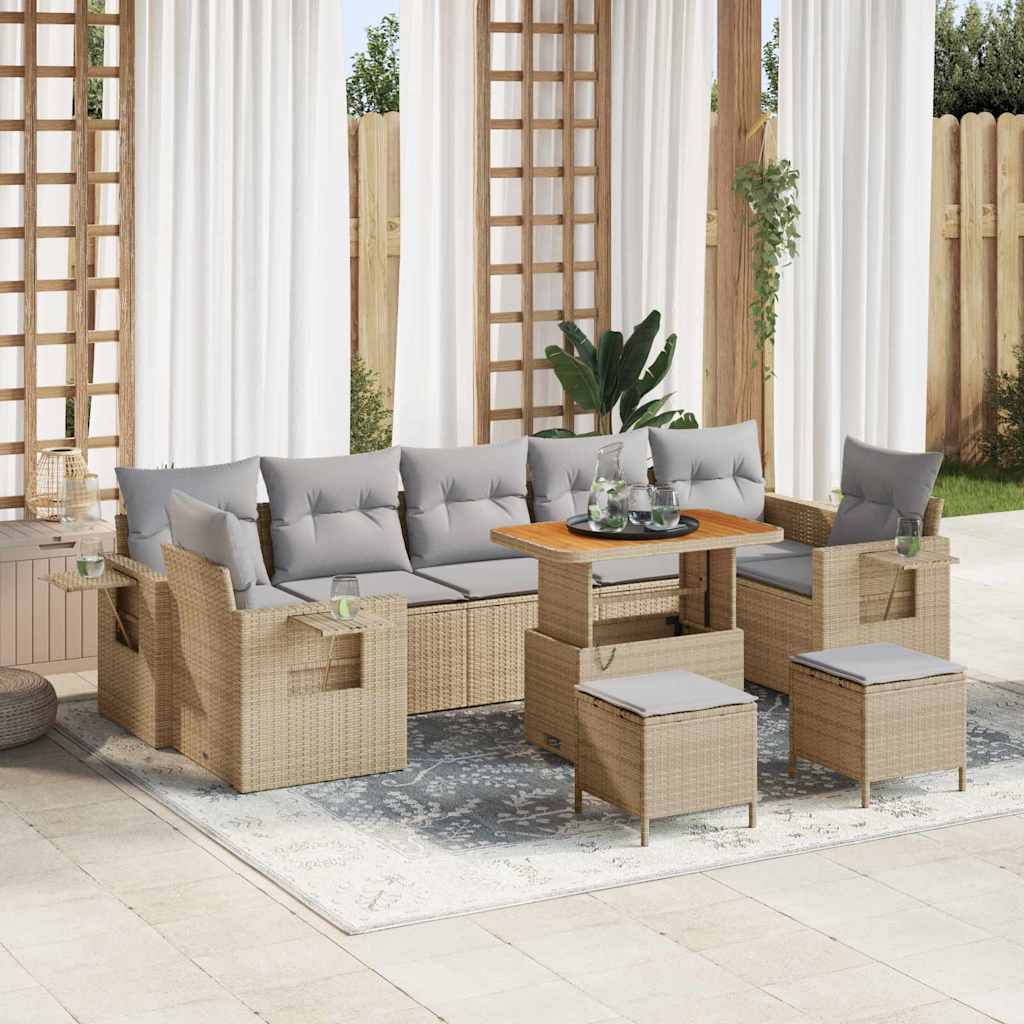 Gartensofa-set mit Kissen 10 pcs Beige Poly-Rattan