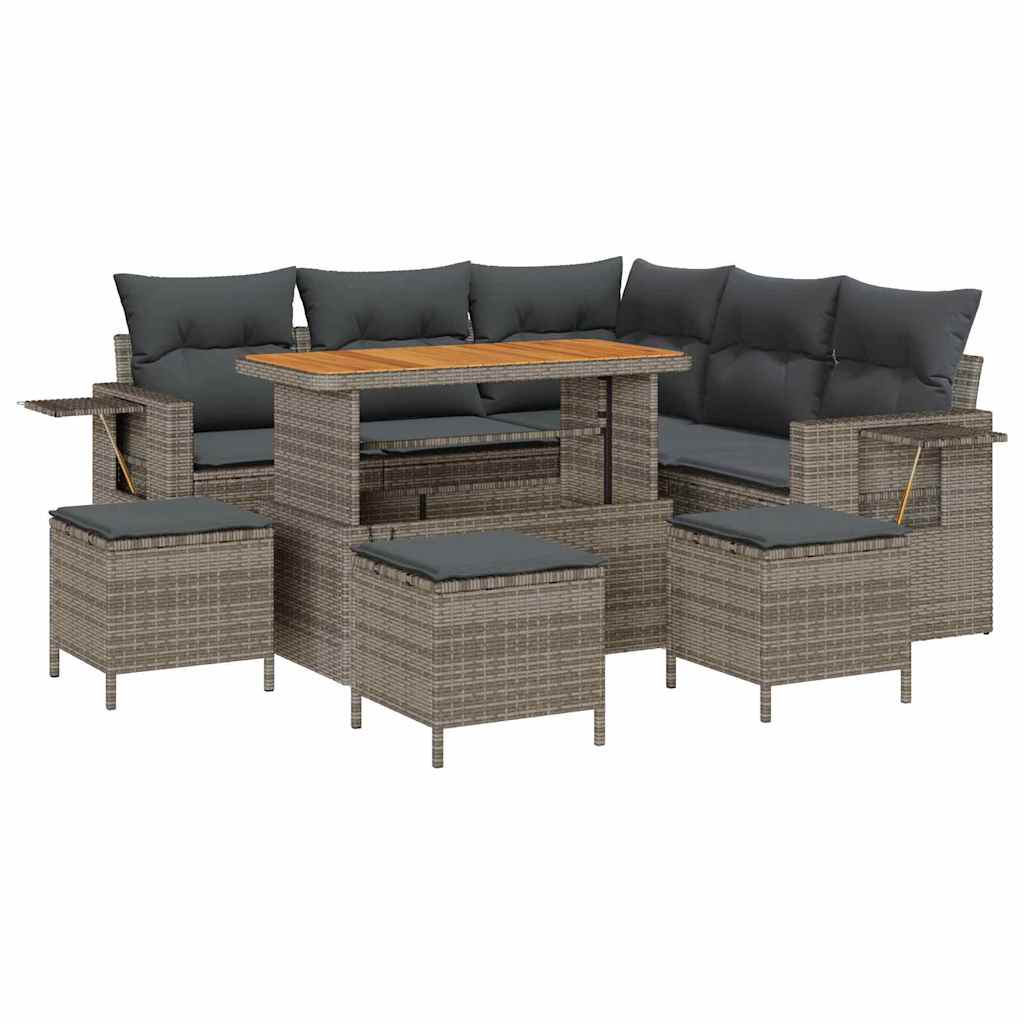 Gartensofa-set mit Kissen 9 pcs Grau Poly-Rattan