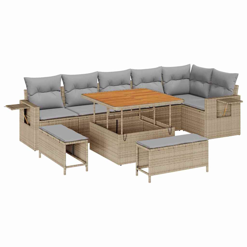 Gartensofa-set 9 pcs Beige Poly-Rattan