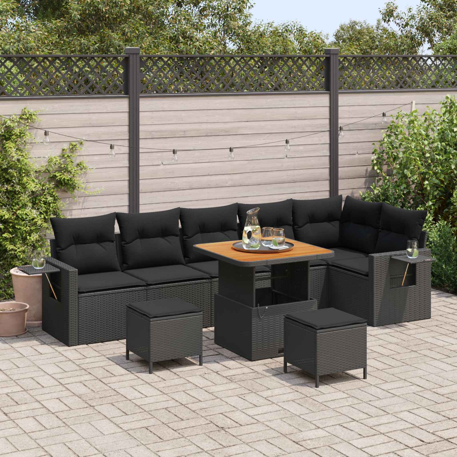 Gartensofa-set 9 pcs Schwarz Poly-Rattan