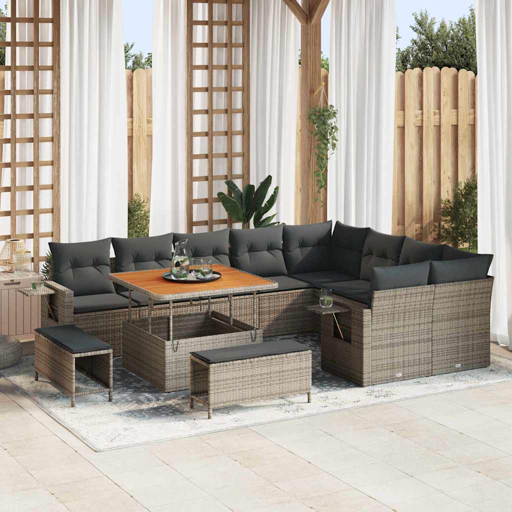 Gartensofa-set 12 pcs Grau Poly-Rattan