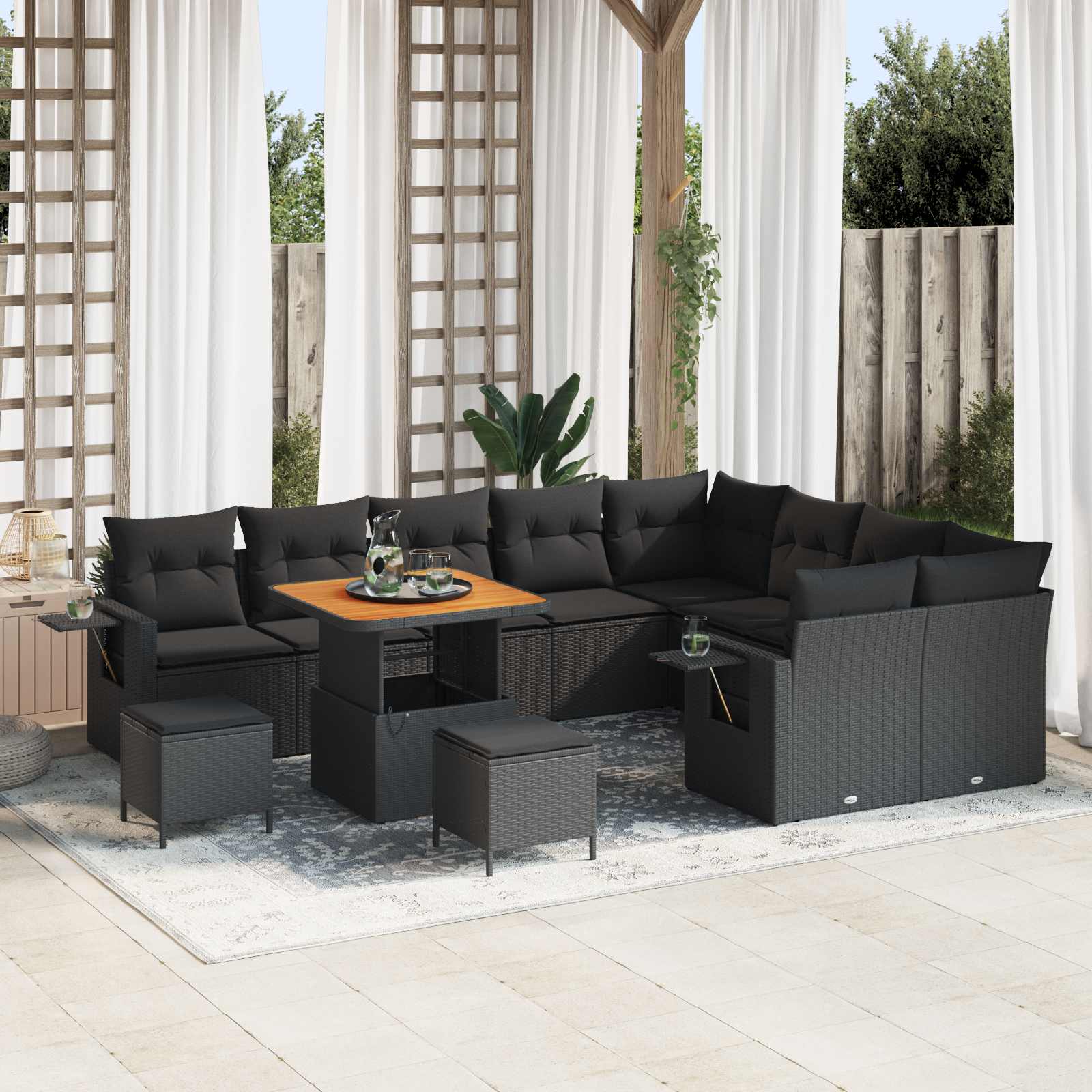 Gartensofa-set Höhenverstellbar 12 pcs Schwarz Poly-Rattan
