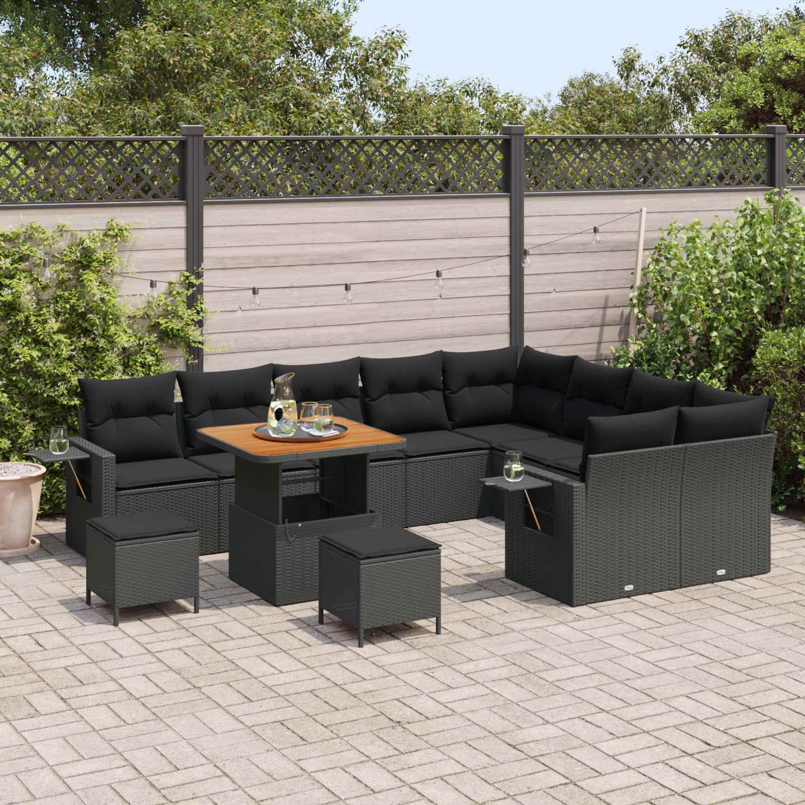Gartensofa-set Höhenverstellbar 12 pcs Schwarz Poly-Rattan