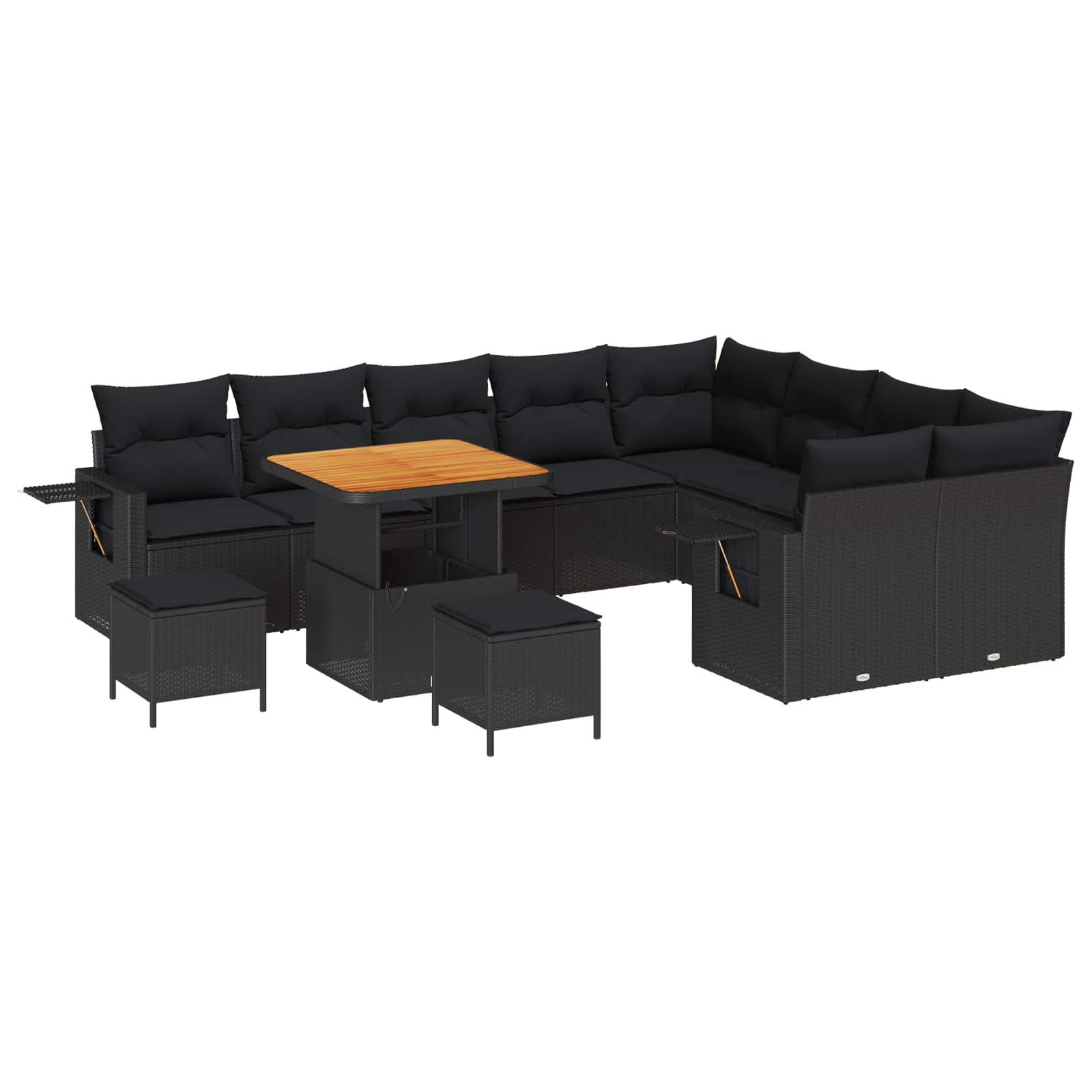 Gartensofa-set Höhenverstellbar 12 pcs Schwarz Poly-Rattan