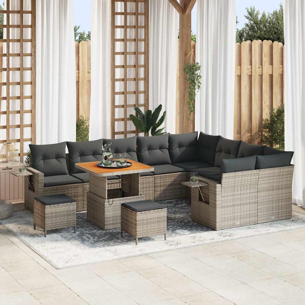 Gartensofa-set 12 pcs Grau Poly-Rattan
