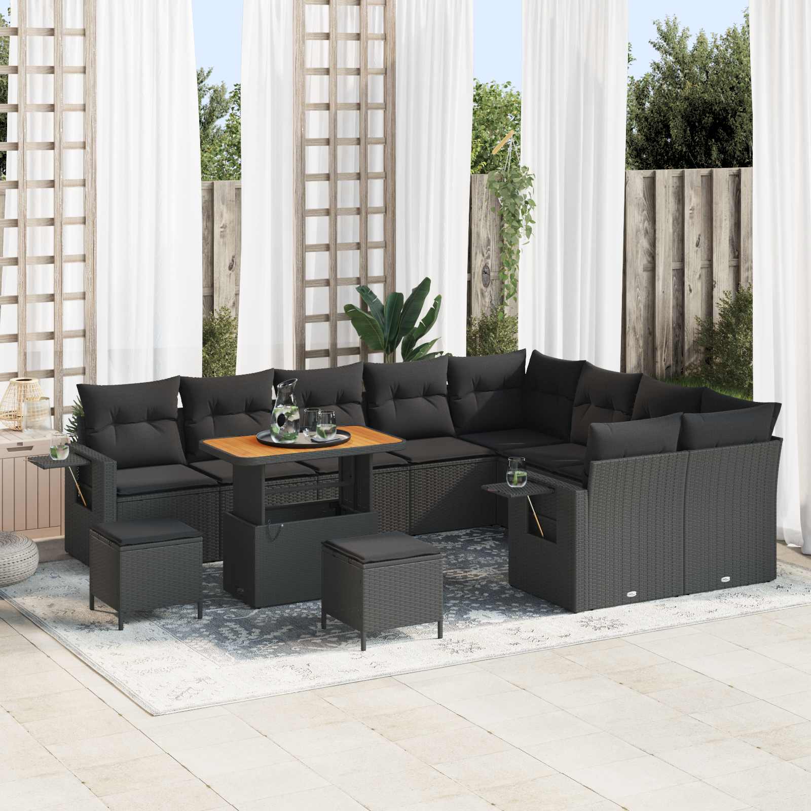 Gartensofa-set 12 pcs Schwarz Poly-Rattan