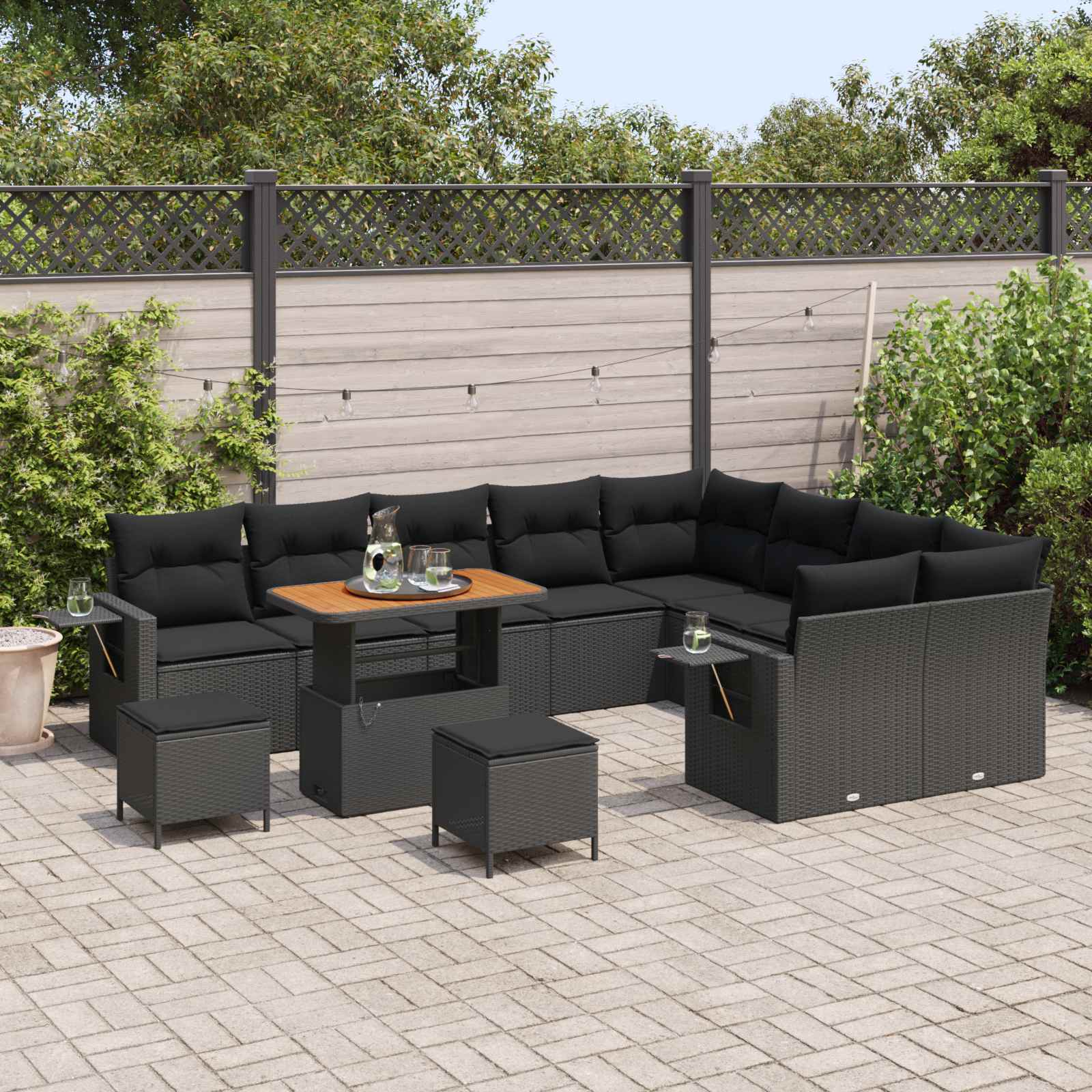 Gartensofa-set 12 pcs Schwarz Poly-Rattan