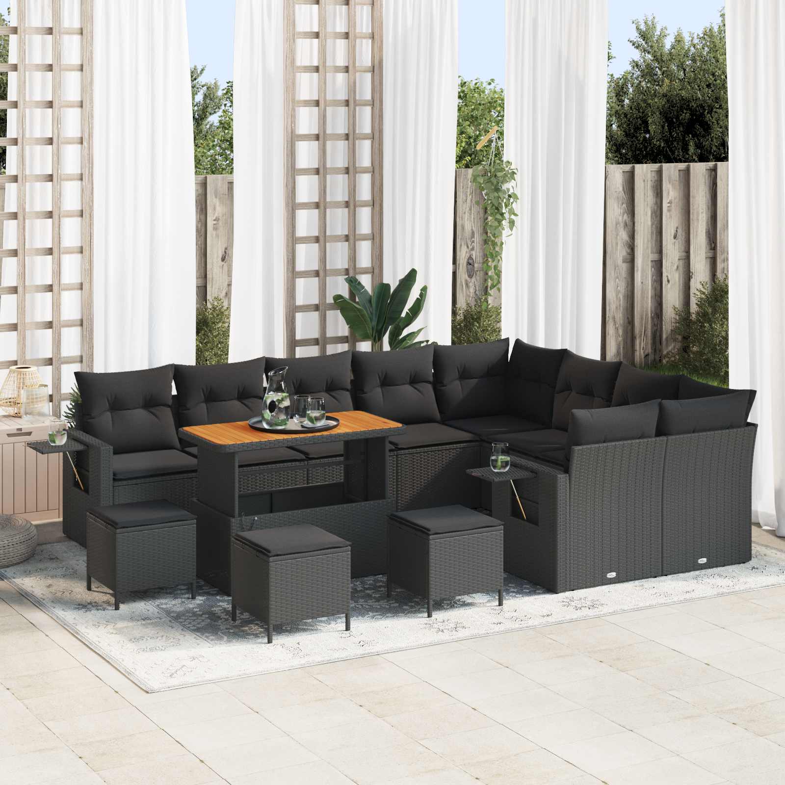 Gartensofa-set 13 pcs Schwarz Poly-Rattan