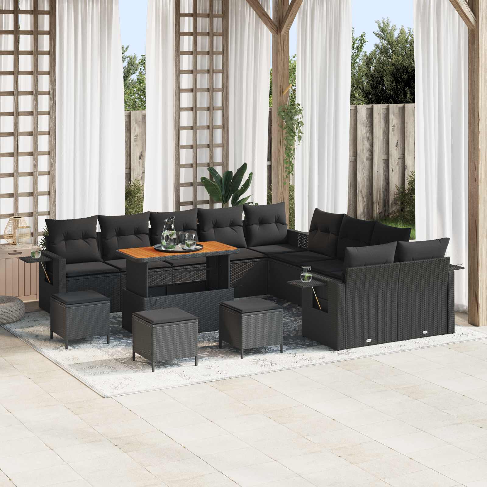 Gartensofa-set 14 pcs Schwarz Poly-Rattan