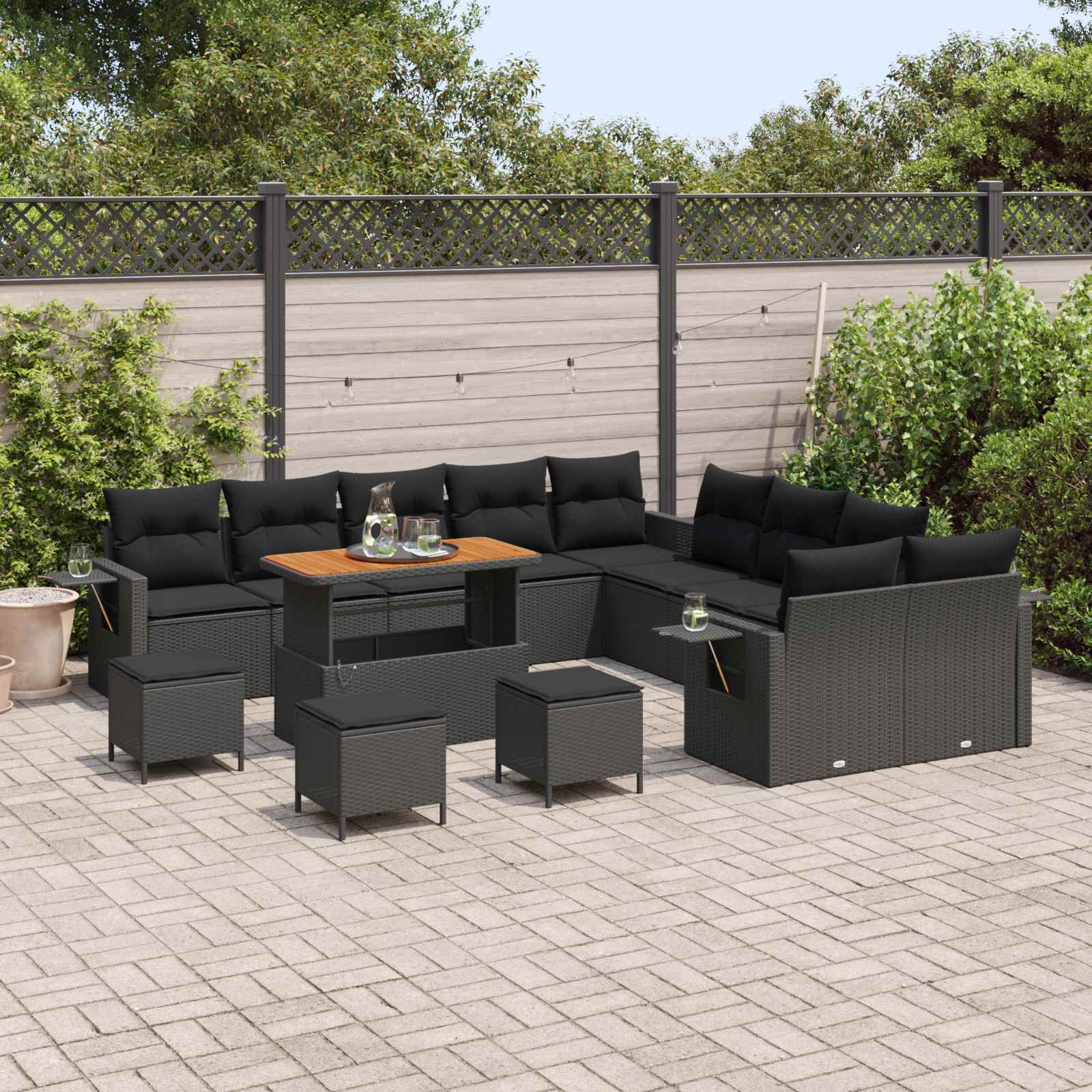 Gartensofa-set 14 pcs Schwarz Poly-Rattan