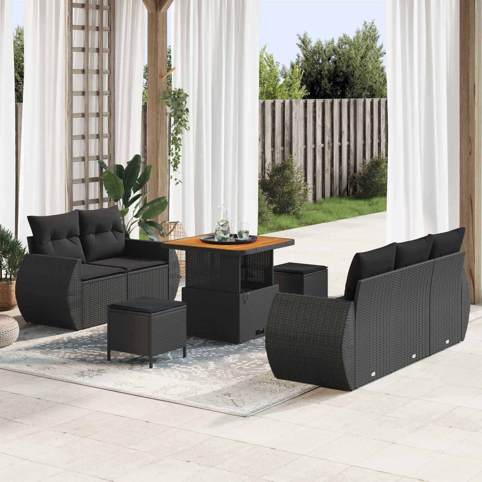 Gartensofa-set 8 pcs Schwarz Poly-Rattan
