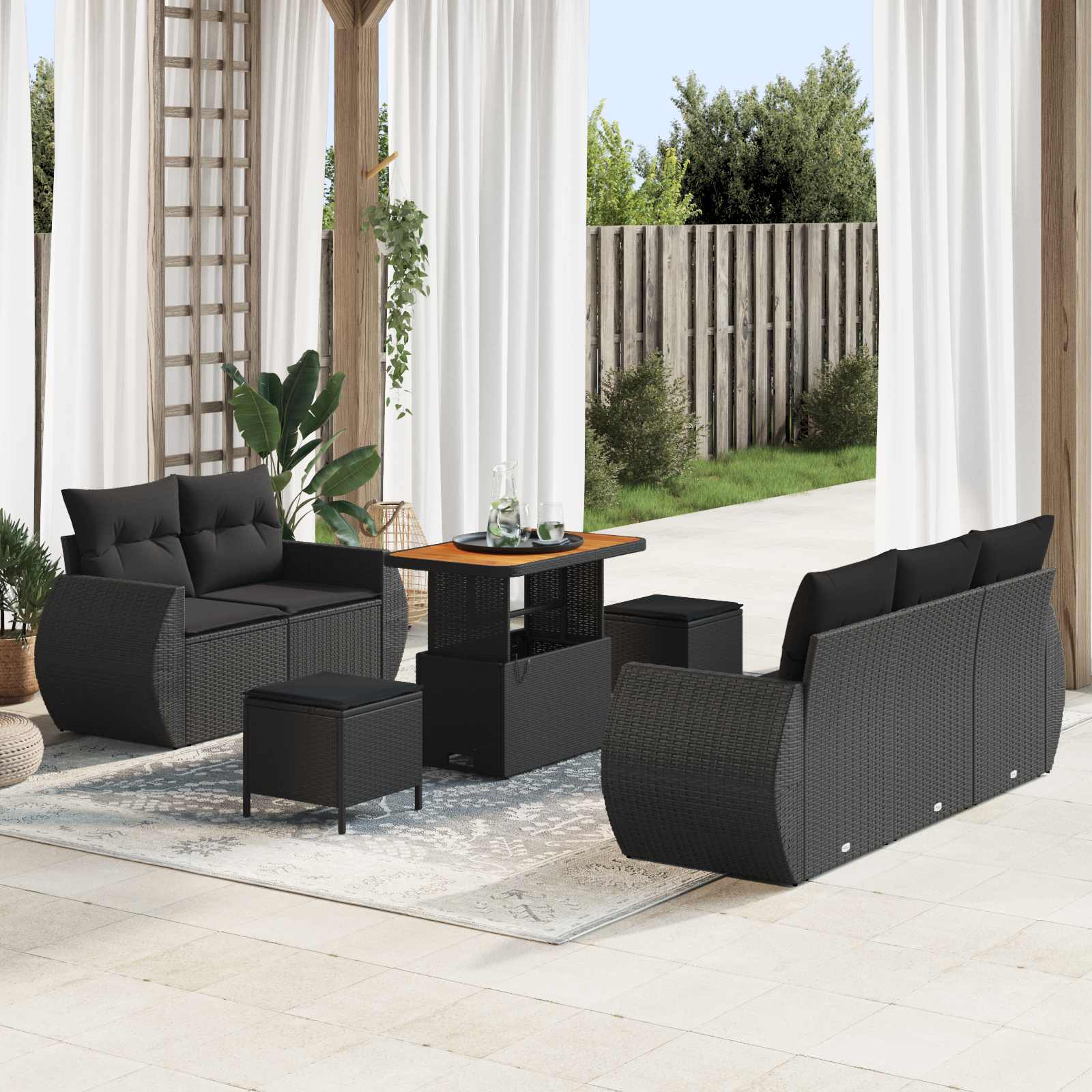 Gartensofa-set 8 pcs Schwarz Poly-Rattan