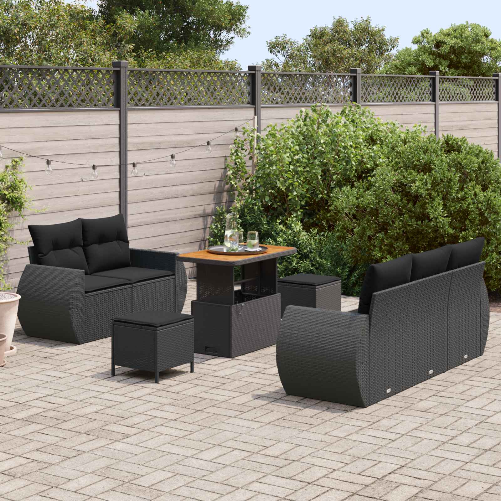 Gartensofa-set 8 pcs Schwarz Poly-Rattan