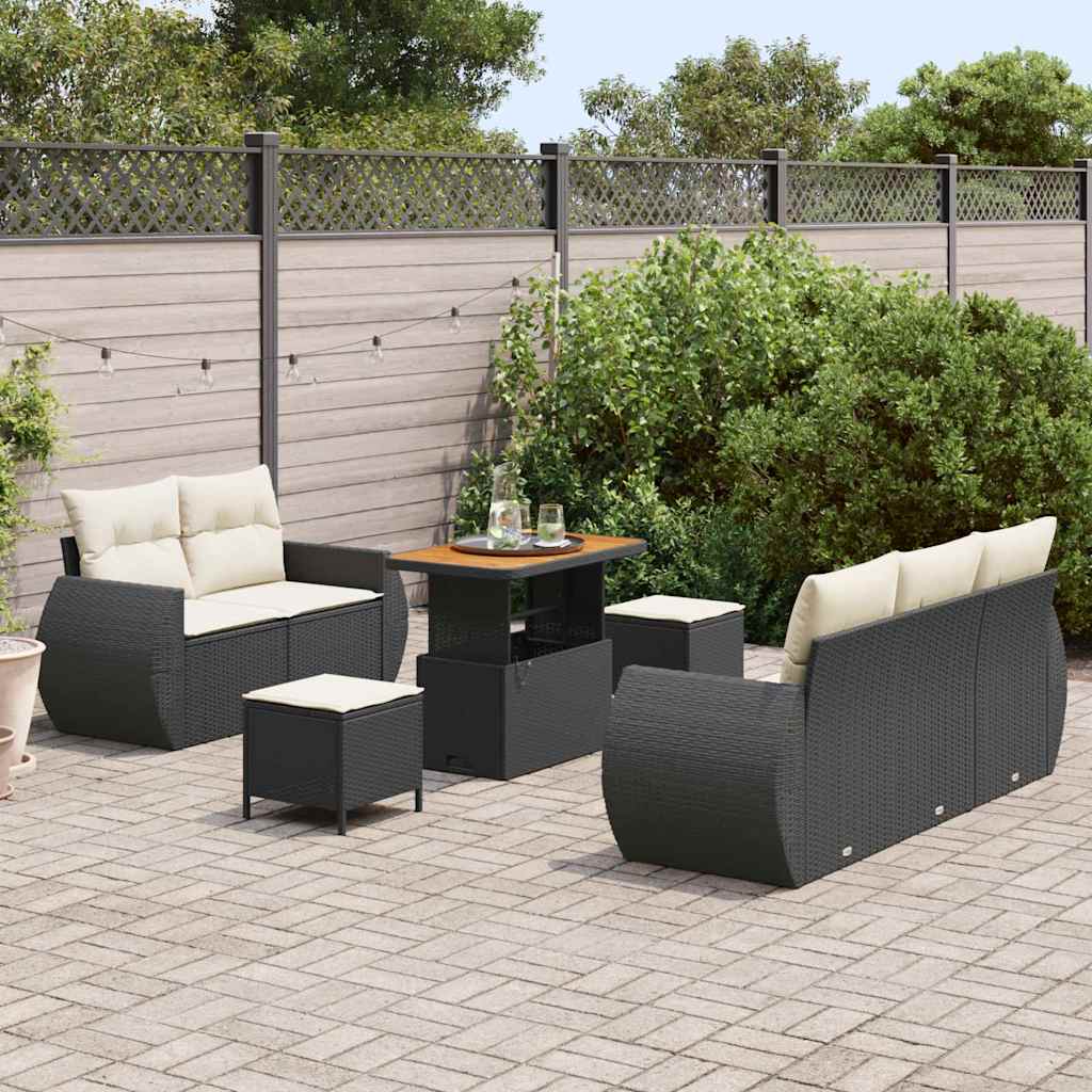 Gartensofa-set 8 pcs Schwarz Poly-Rattan