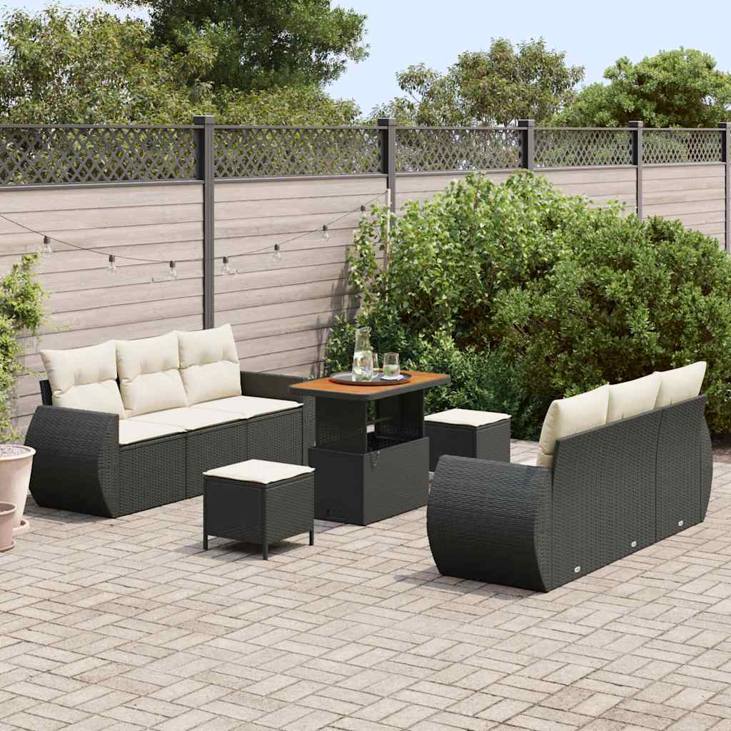 Gartensofa-set mit Kissen 9 pcs Schwarz Poly-Rattan